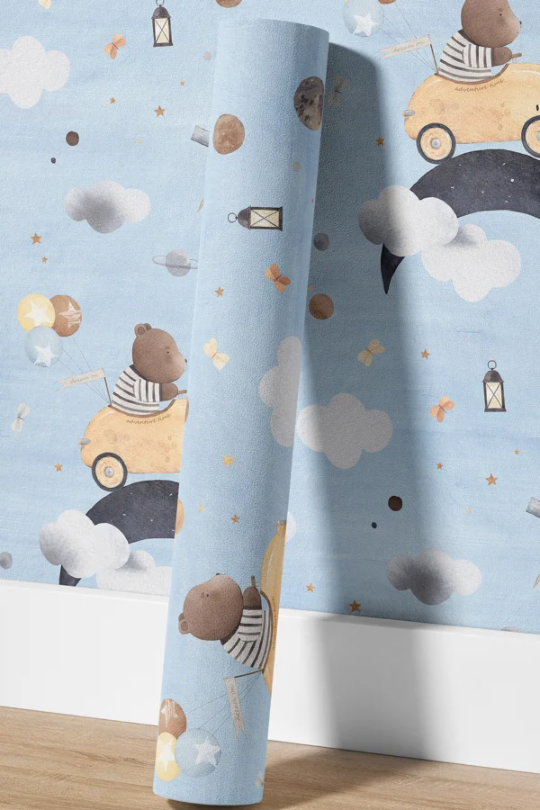 VINILO MULTIUSOS ANIMALITOS OSO AUTITOS CELESTE