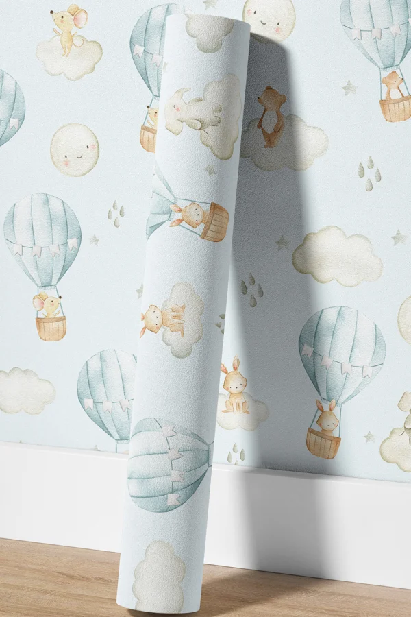 VINILO MULTIUSO ANIMALITOS GLOBOS CELESTE