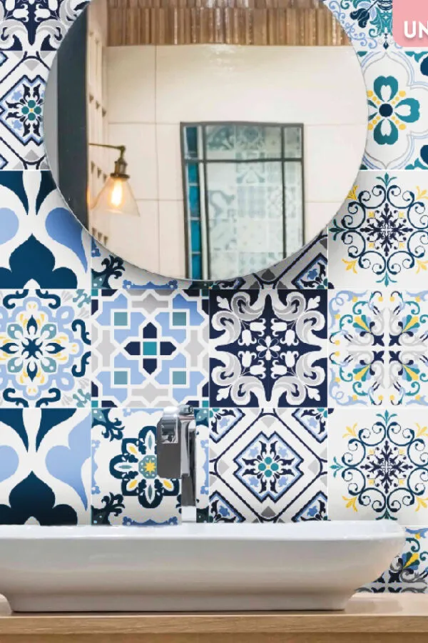 AZULEJOS DE VINILO ADHESIVO - AZUL FLORAL -5514