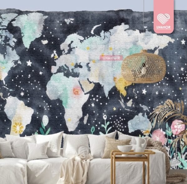 MURAL MAPA MUNDI ILUSTRADO