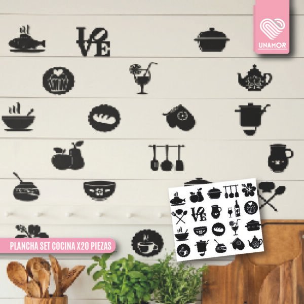 VINILO DECORATIVO - PLANCHA SET COCINA X20 PIEZAS - 22402