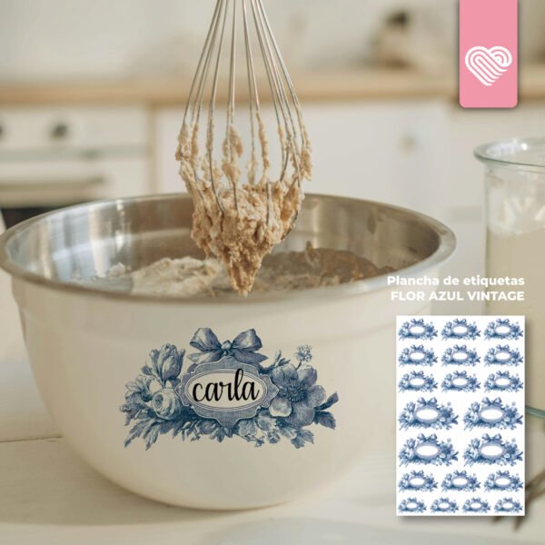 ETIQUETAS CLEAR - FLOR AZUL VINTAGE - 7518