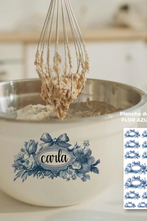 ETIQUEAS FLOR AZUL VINTAGE