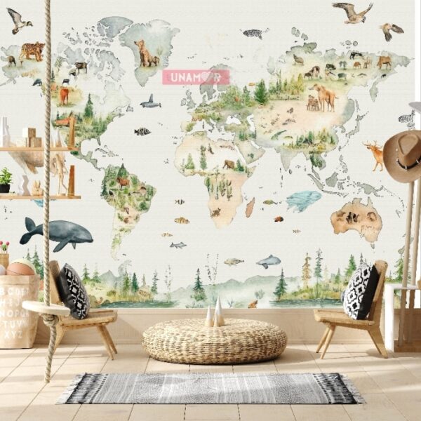MAPA MUNDI ANIMALES - FOTO MURAL XL - EL MEJOR REGALO PARA EL DIA DEL NIÑO