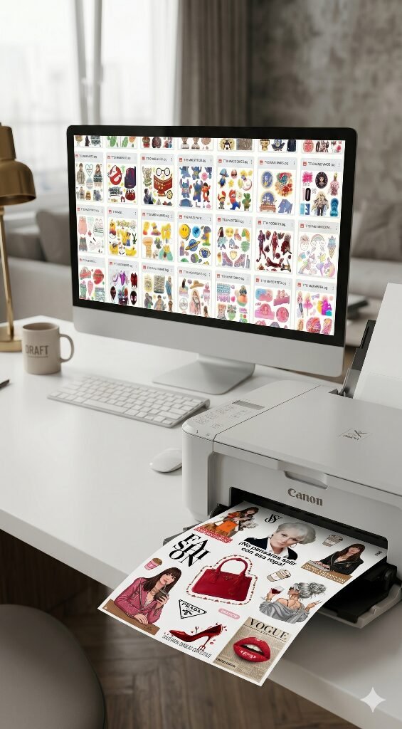 MONITOR IMPRESIONES PLANCHAS DE STICKERS PRADA Banco de Imágenes +300 para Emprendedoras Creativas: Solución Infantil + regalo