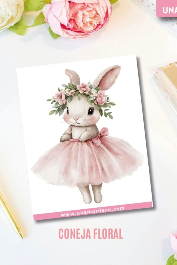 VINILO DECO INDIVIDUALES - CONEJA FLORAL