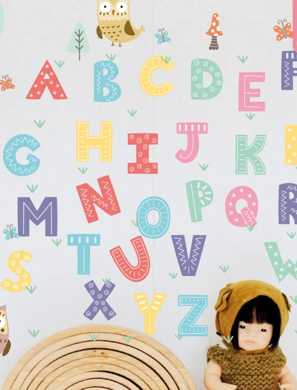 VINILO DECORATIVO - PLANCHA LETRAS Y BUHOS - 3162