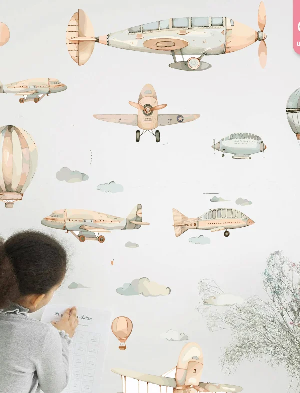 VINILO DECORATIVO - PLANCHA AVIONES ACUARELA - 3264