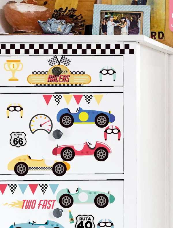 VINILO DECORATIVO - PLANCHA AUTOS CARRERA VINTAGE - 3265