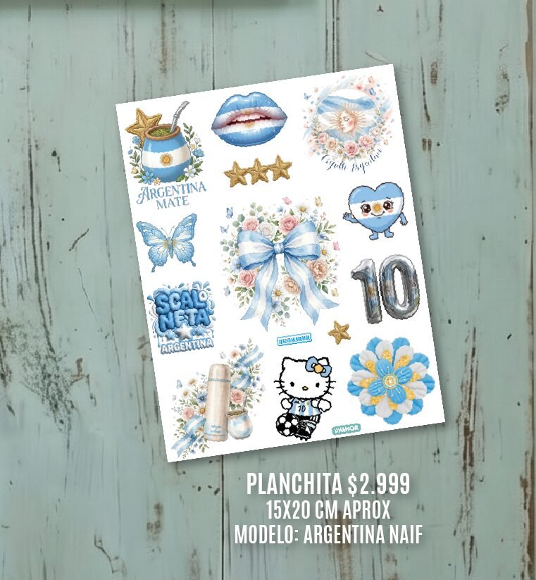 VINILO DECORATIVO - PLANCHA STICKERS ARGENTINA NAIF