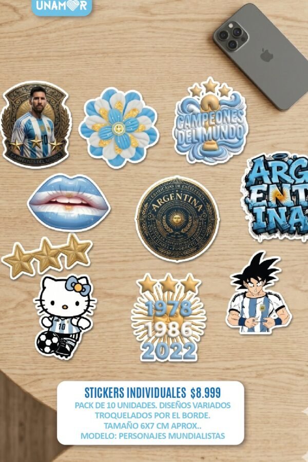 VINILO DECORATIVO - STICKER PERSONAJES MUNDIALISTAS X10