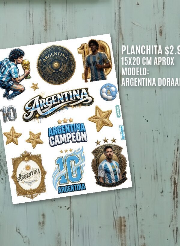 VINILO DECORATIVO - PLANCHA STICKER ARGENTINA DORADO