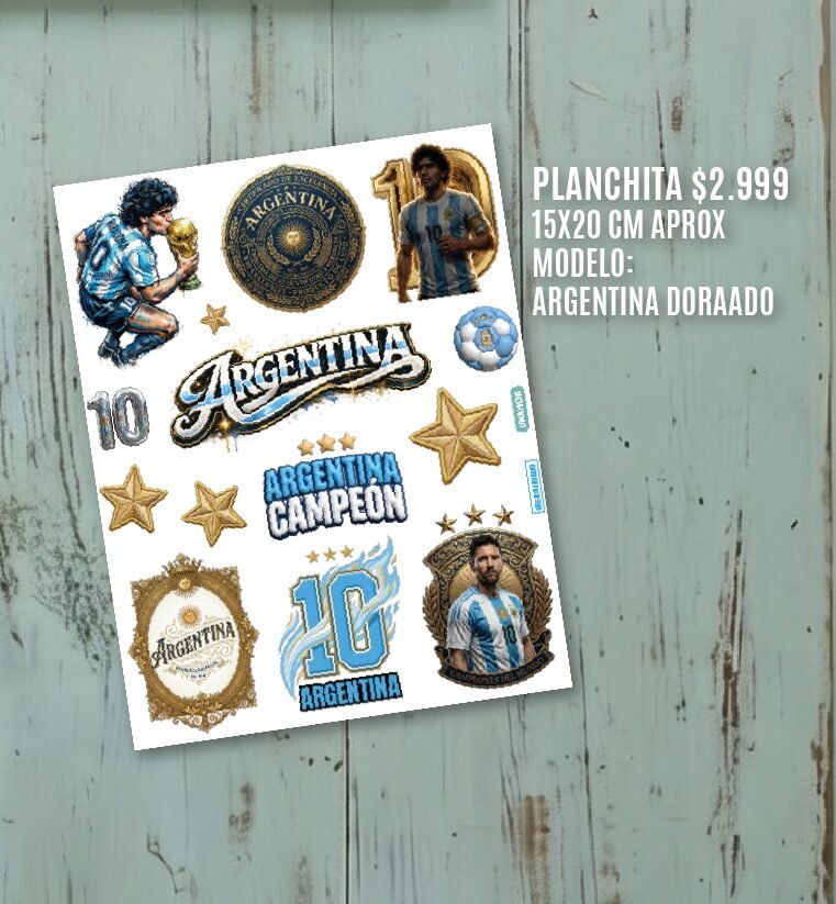 VINILO DECORATIVO - PLANCHA STICKER ARGENTINA DORADO