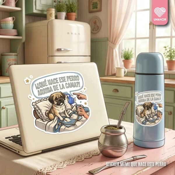 STICKERS QUE HACE ESE PERRO ARRIBA DE LA CAMA