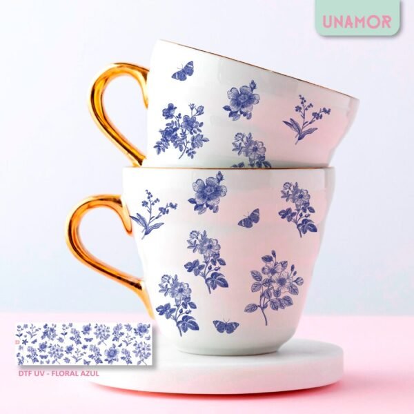 DTF UV - FLORAL AZUL