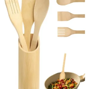 Set Espátulas Bambú Con Soporte