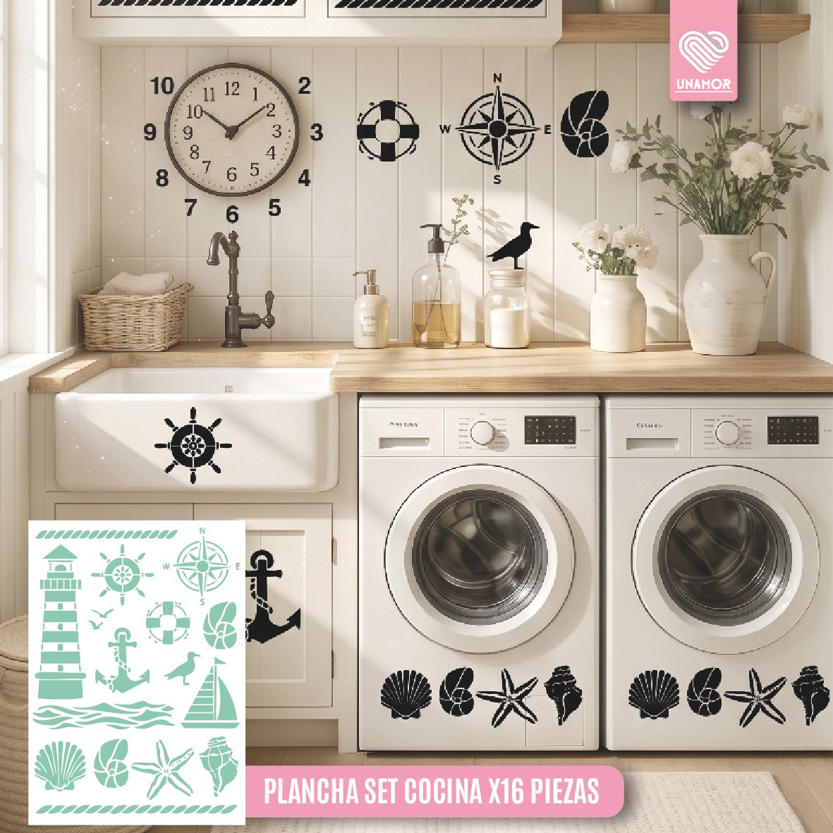 VINILO DECORATIVO - PLANCHA SET COCINA X16 PIEZAS