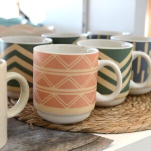 Tazas de Cerámica con Diseño Étnico Apilable