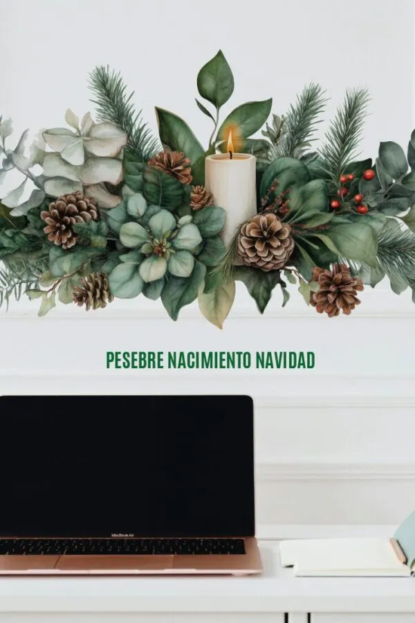 VINILO DECORATIVO - RAMO EUCALIPTO CON VELA NAVIDAD - 41206