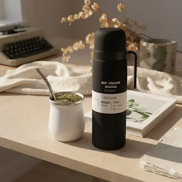 TERMO ACERO INOX NEGRO CON PICO 1 LITRO