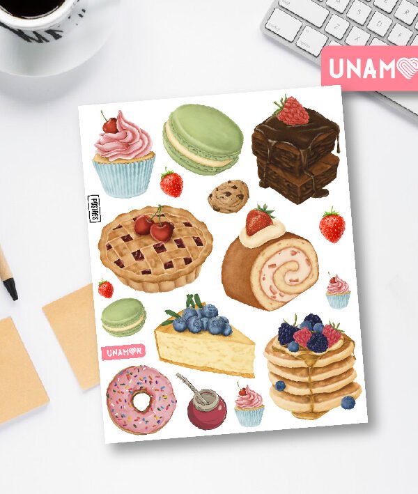 Planchita de Stickers adhesivos Postres - 7807