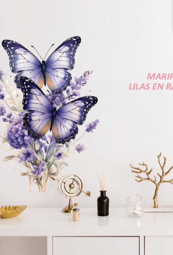VINILO DECORATIVO - MARIPOSAS LILAS EN RAMAS - 813