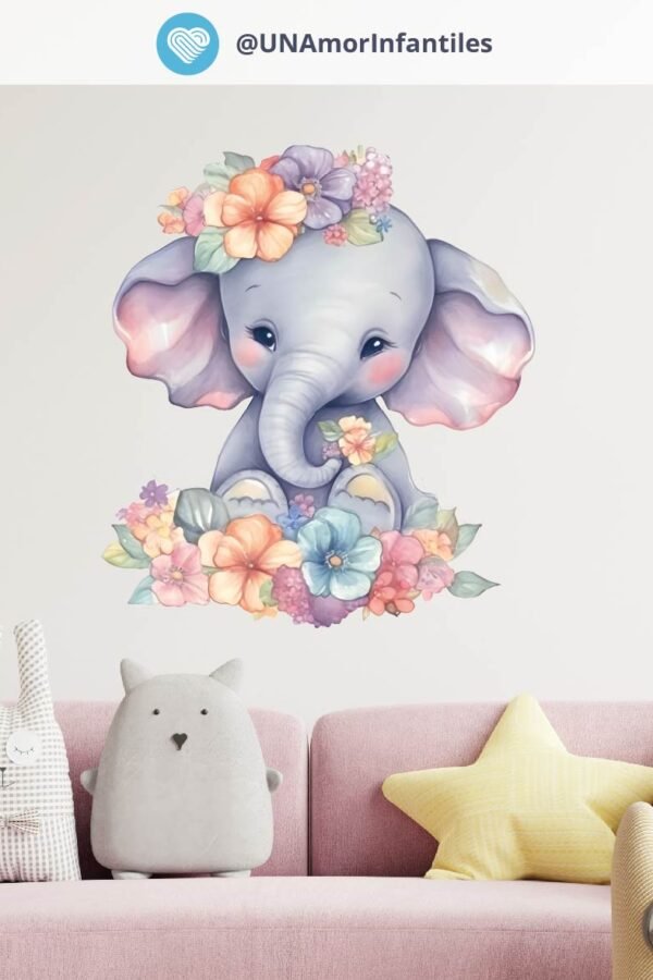 VINILO DECORATIVO - ELEFANTE FLORAL INFANTIL - 3048
