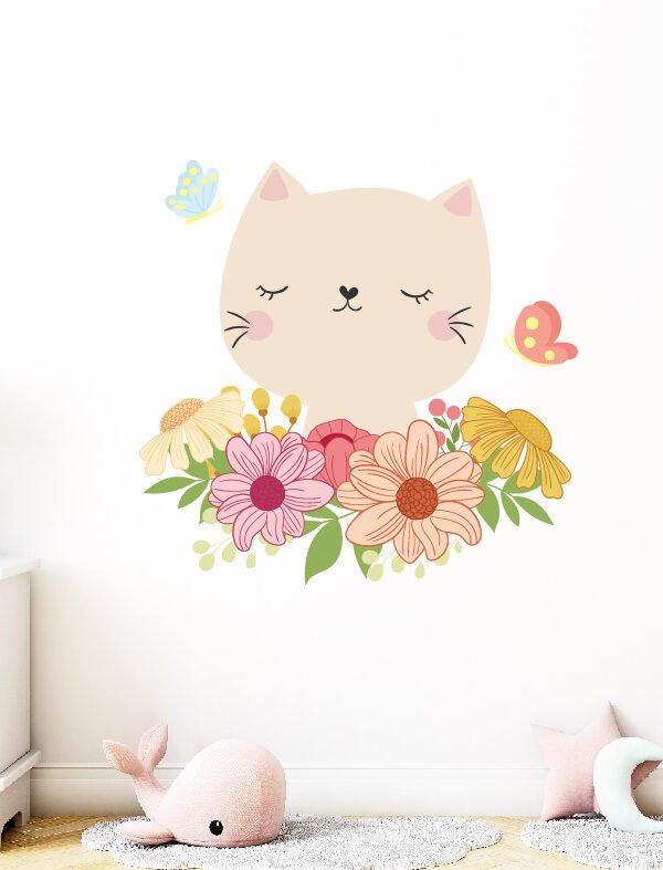 VINILO DECORATIVO - GATITO FLORAL - 3077