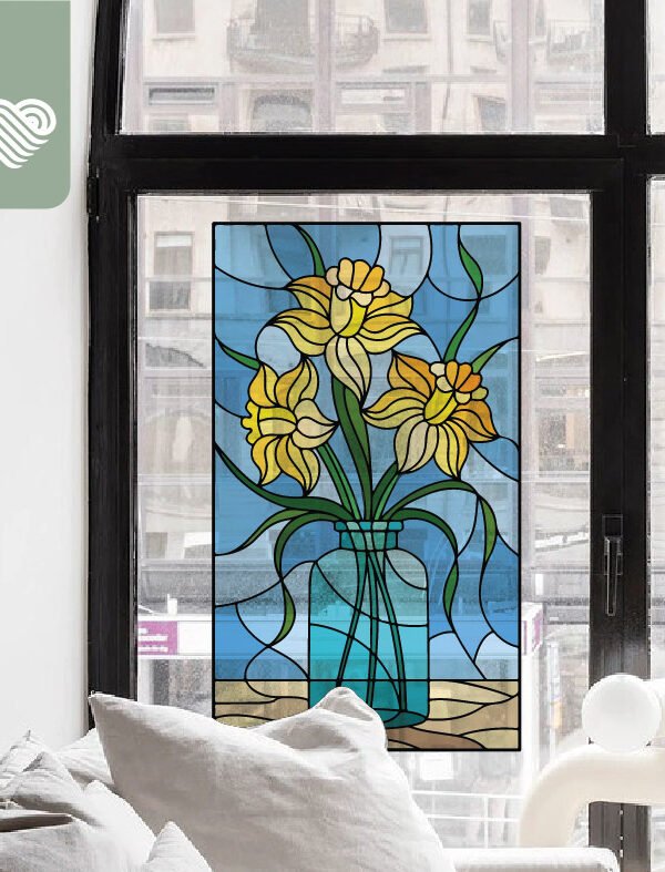 VINILO DECORATIVO - VITRAL FLOR AMARILLA - 5524
