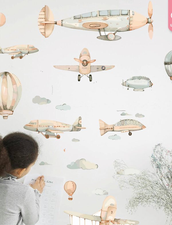 VINILO DECORATIVO - PLANCHA AVIONES ACUARELA - 3264
