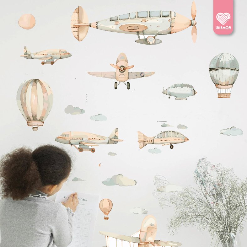 VINILO DECORATIVO - PLANCHA AVIONES ACUARELA - 3264
