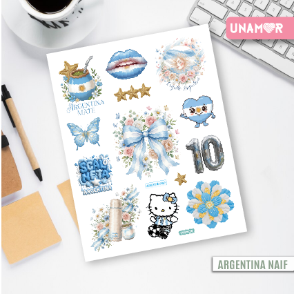 VINILO DECORATIVO - PLANCHA STICKERS ARGENTINA NAIF