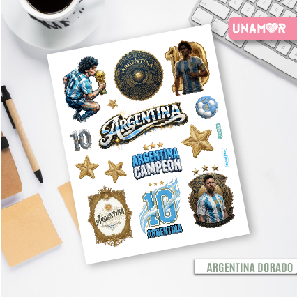 VINILO DECORATIVO - PLANCHA STICKER ARGENTINA DORADO