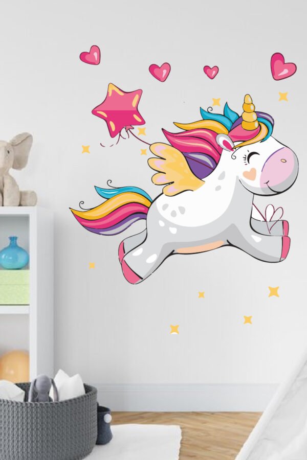 VINILO DECORATIVO - UNICORNIO FELIZ VOLANDO - 3217