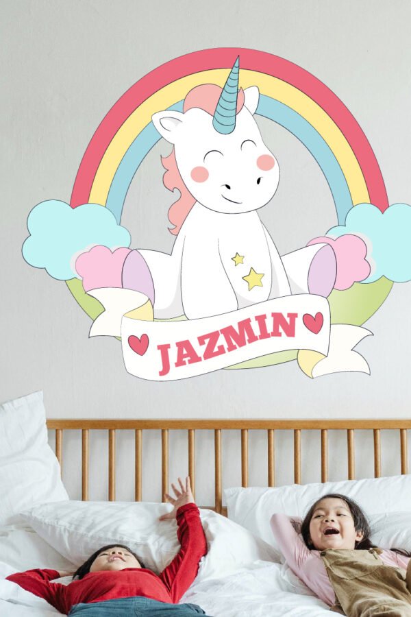 VINILO DECORATIVO UNICORNIO arcoiris  (con nombre personalizado) - I 3138 -