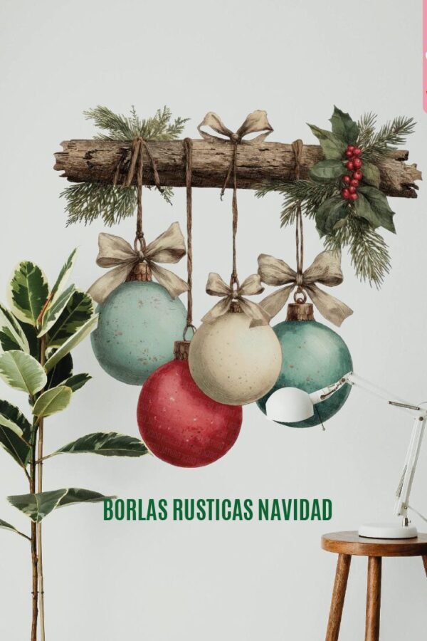 VINILO DECORATIVO - BORLAS RUSTICAS NAVIDAD - 41204