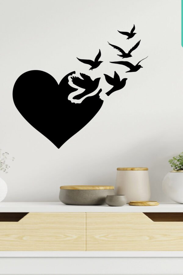 VINILO DECORATIVO - CORAZÓN PIZARRA CON AVES - 1551