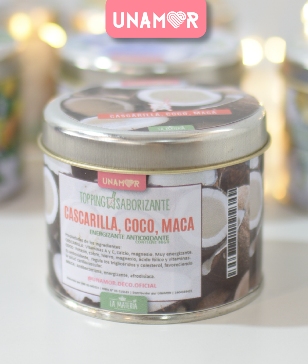 TOPPINGS MATEROS EN LATA- CASCARILLA, COCO, MACA Y CANELA