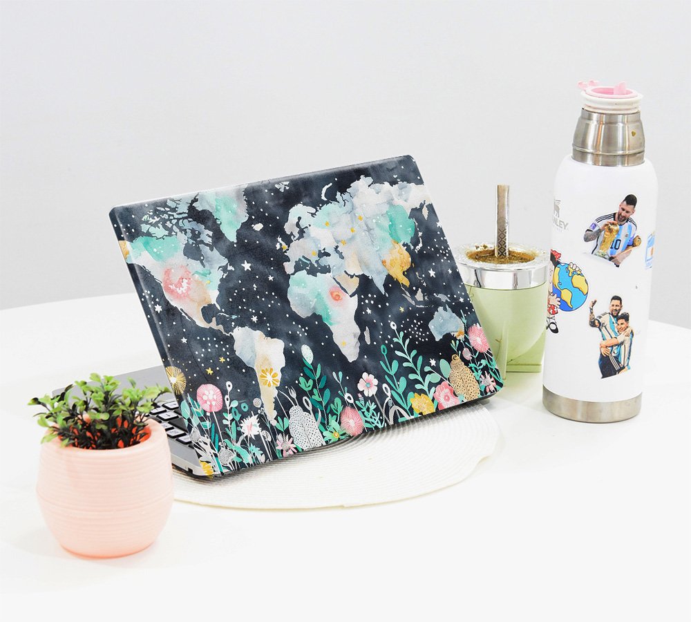 Vinilo para Notebook SKIN - MAPA MUNDI FLORAL