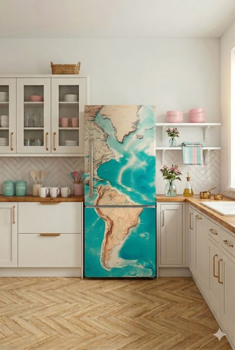 VINILO PARA HELADERA - MAPA VINTAGE - H 2093
